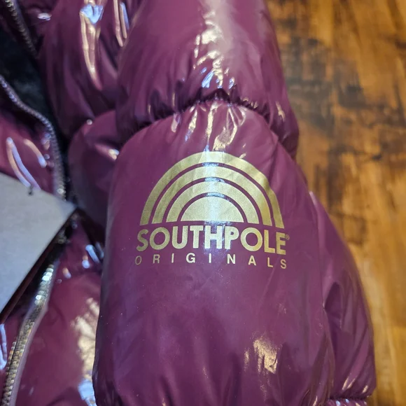 NWT Southpole Women's NylonPuffer Jacket, In Burgundy Faux Fur Inside sz XL - Picture 8 of 11
